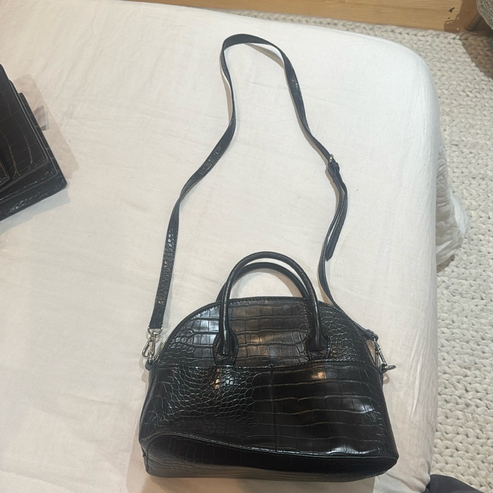 Black croc bowling bag crossbody